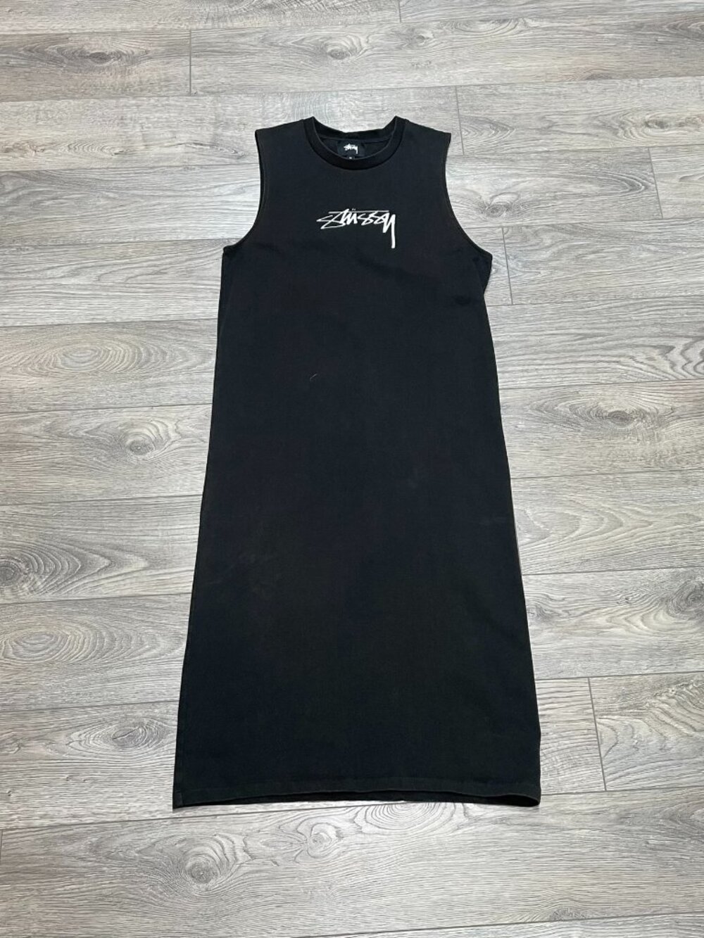 Stussy Black Spellout Logo Sleeveless Tank Midi Dress Minimal‎ Streetwear Size M